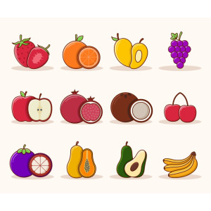 مجموعه 12 عددی آیکون میوه های مختلف