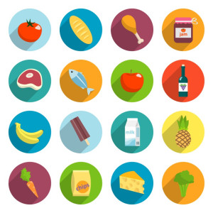 مجموعه 16 عددی آیکون طرح خوراکی و مواد غذایی مختلف