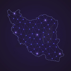 وکتور نقشه شبکه دیجیتال ایران پس زمینه تیره نقطه اتصال خط انتزاعی