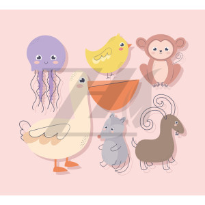 مجموعه 6 عددی وکتور حیوانات متفاوت به سبک کارتونی